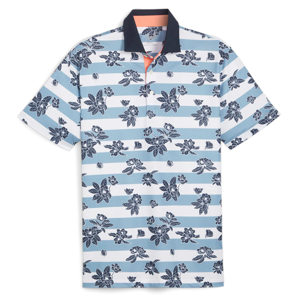 Garden Pique Golf Floral Striped Short Sleeve Polo Shirt
