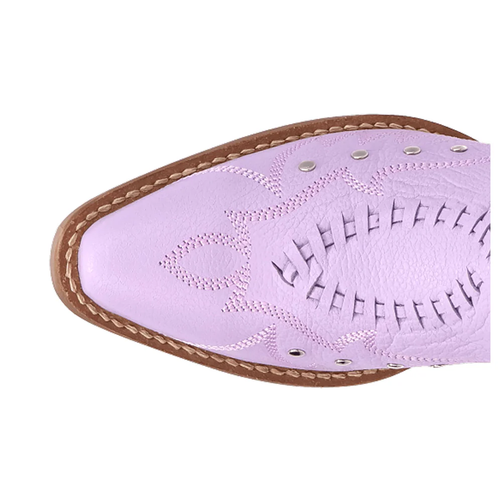 Precious Embroidered Studded Snip Toe Pull On Cowboy Booties - Image 4
