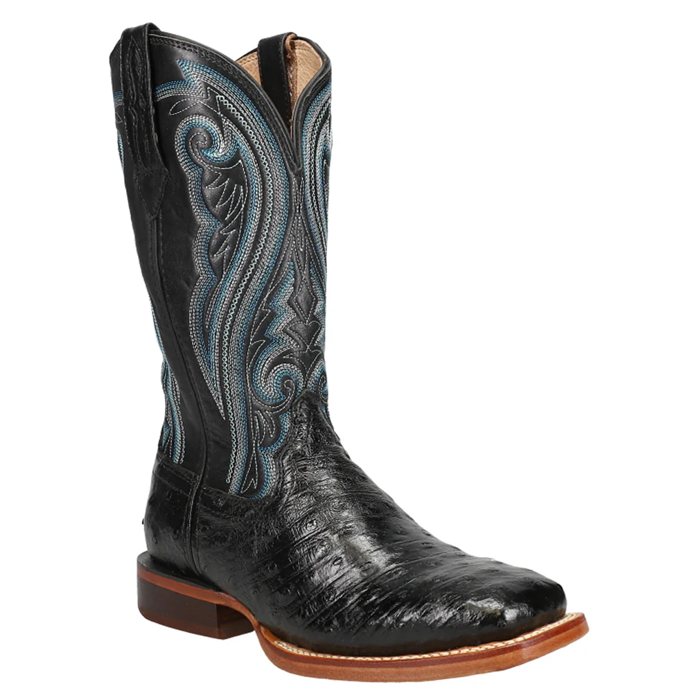 Premium Exotic Full Quill Ostrich Embroidered Square Toe Pull On Cowboy Boots - Image 2