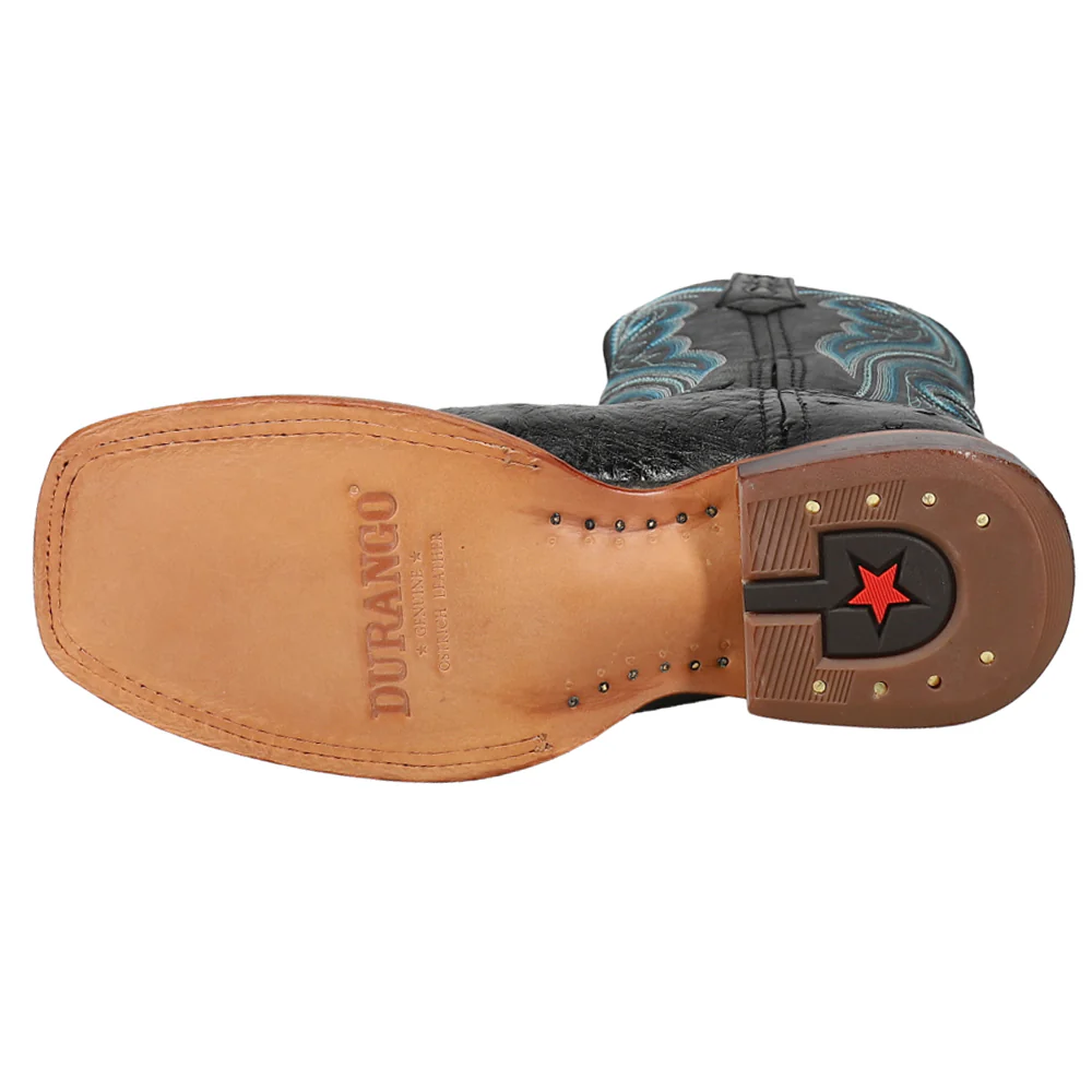 Premium Exotic Full Quill Ostrich Embroidered Square Toe Pull On Cowboy Boots - Image 5