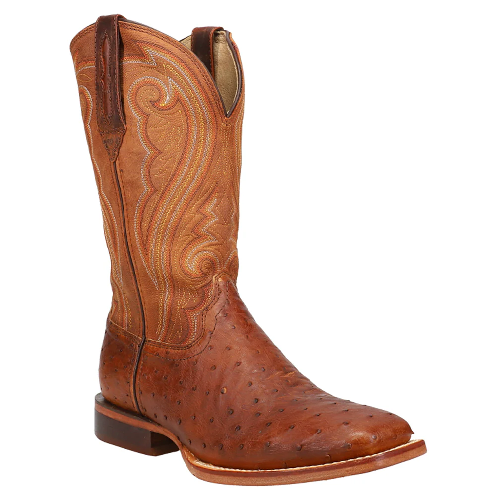 Premium Exotic Full Quill Ostrich Embroidered Pull On Round Toe Cowboy Boots - Image 2