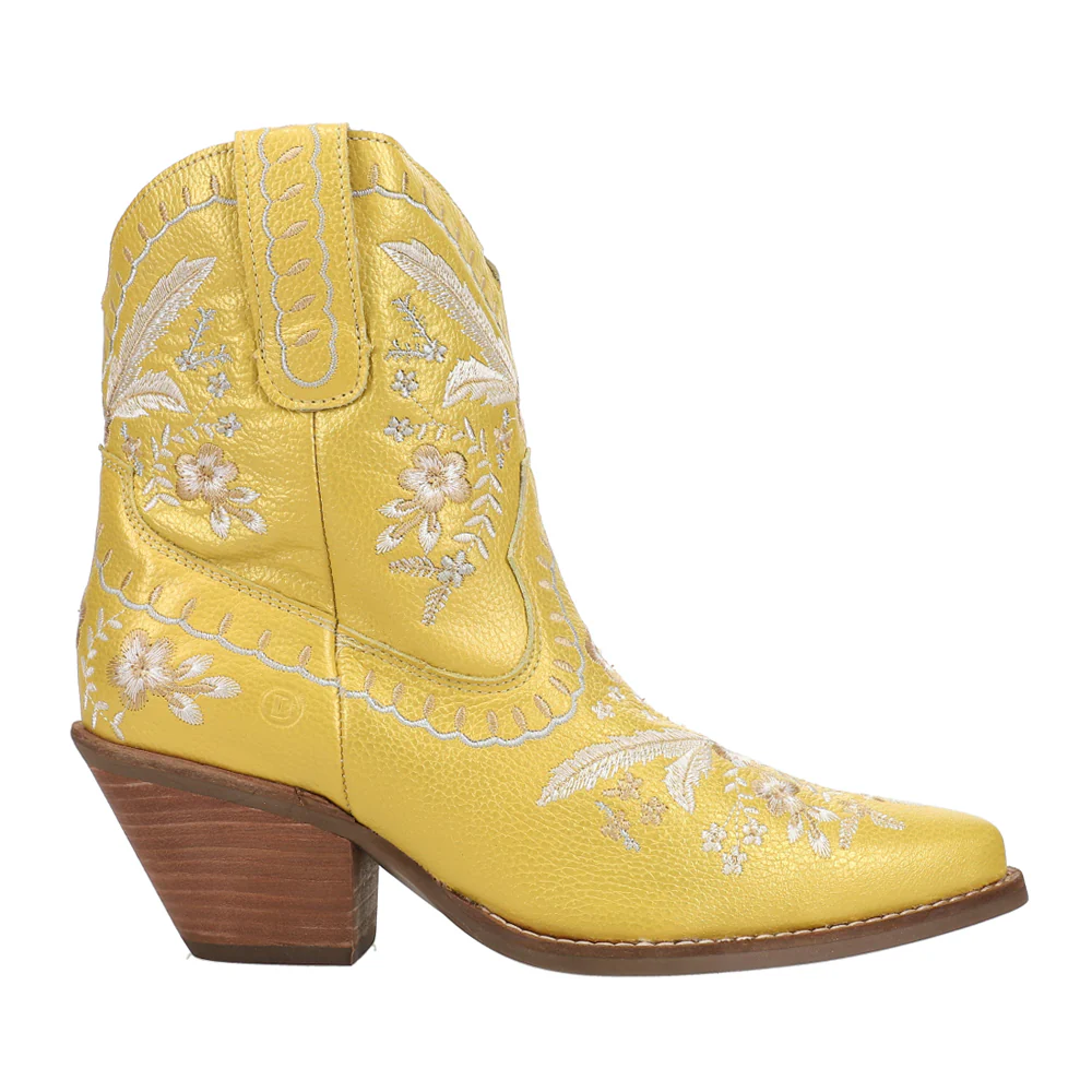 Primrose Floral Embroidered Metallic Pull On Snip Toe Cowboy Booties