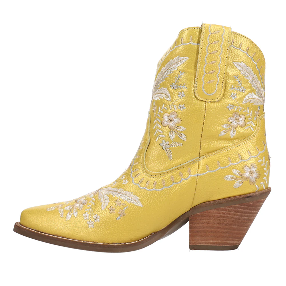 Primrose Floral Embroidered Metallic Pull On Snip Toe Cowboy Booties - Image 3