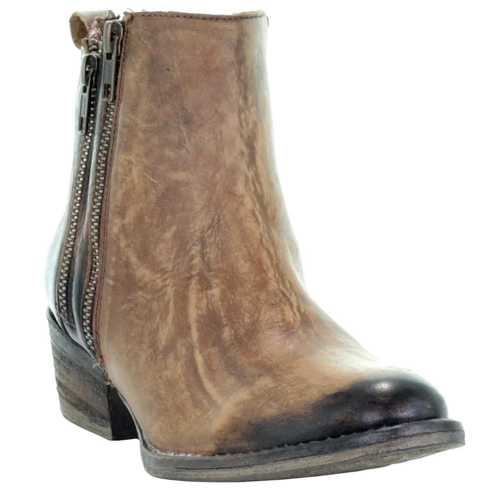 Distressed Round Toe Zippered Cowboy Booties - Image 2