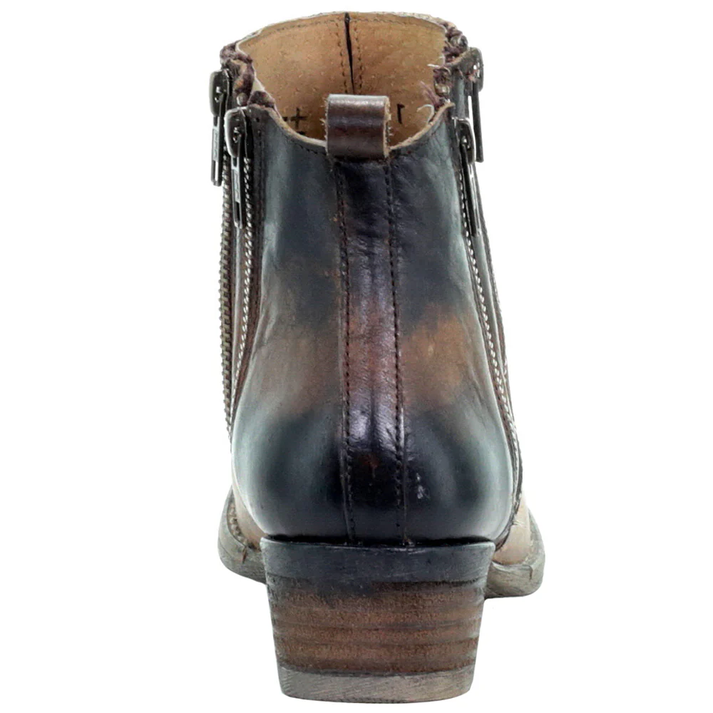 Distressed Round Toe Zippered Cowboy Booties - Image 3