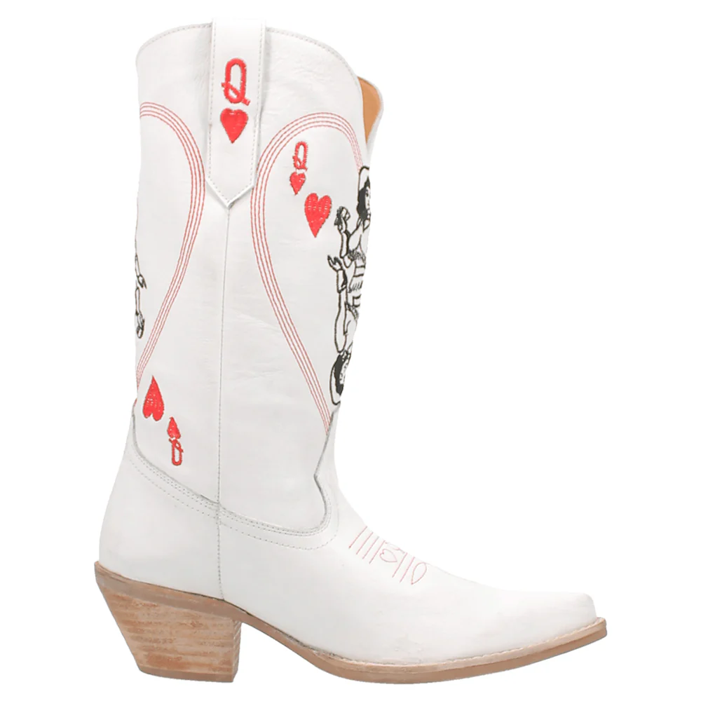 Queen A Hearts Embroidered Round Toe Pull On Boots
