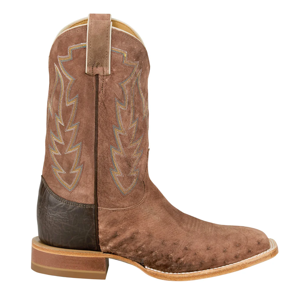 Quincy Sueded Ostrich Embroidered Square Toe Cowboy Boots