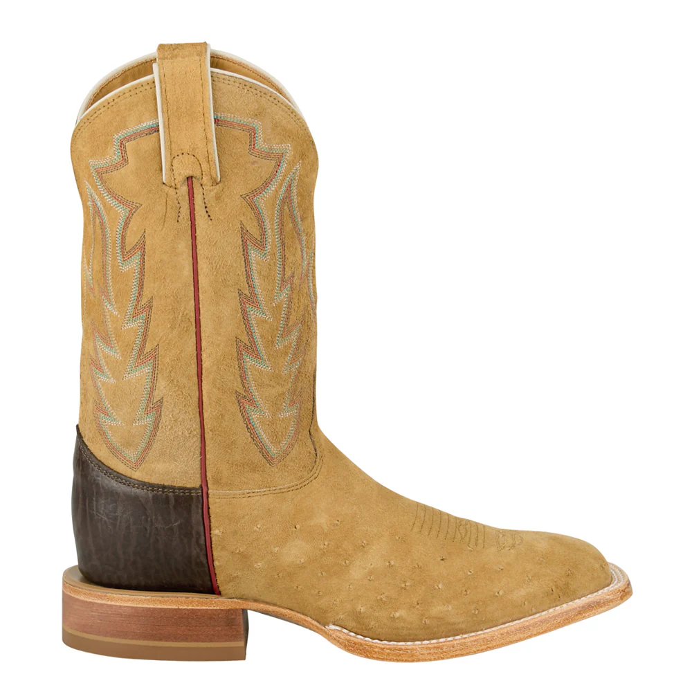 Quincy Sueded Ostrich Embroidered Square Toe Cowboy Boots