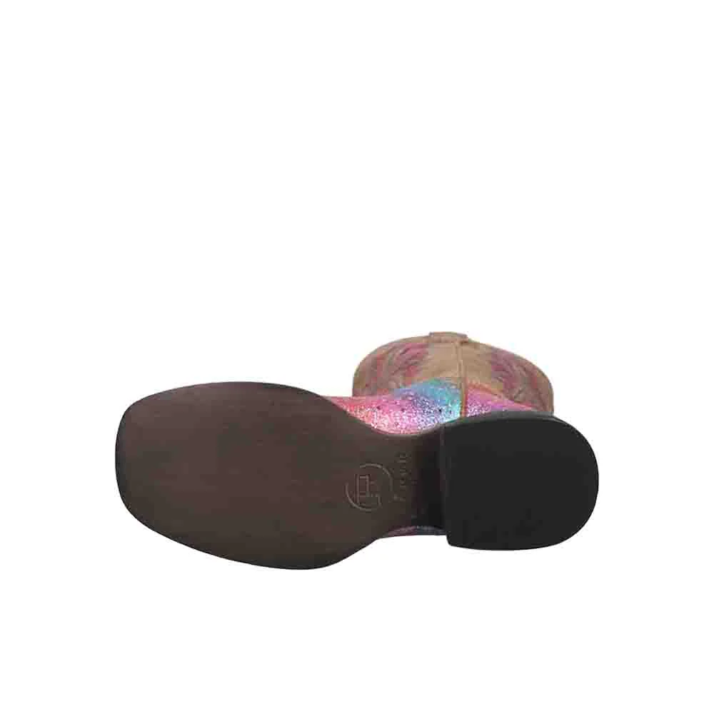Rainbow Glitter Square Toe Cowboy Boots (Little Kid) - Image 5