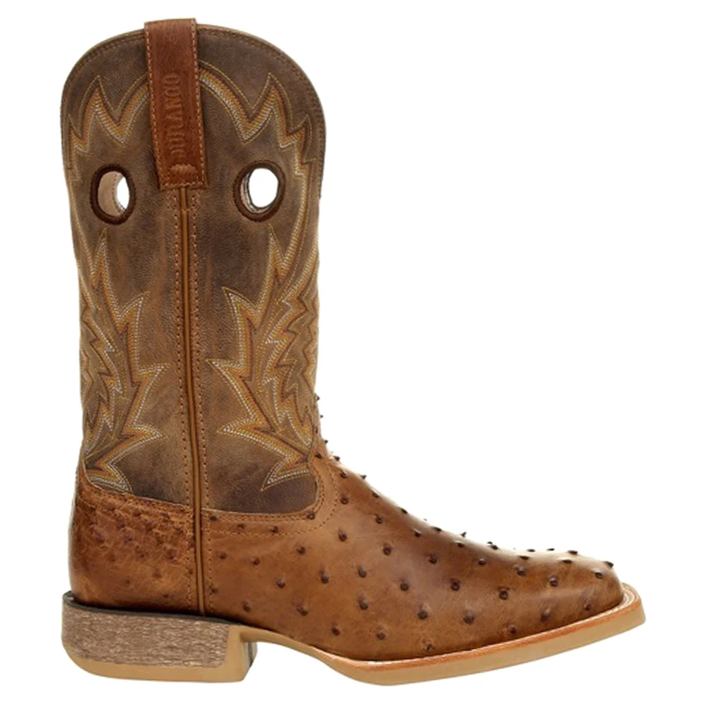 Rebel Pro Tobacco Full-Quill Ostrich Embroidered Pull On Square Toe Cowboy Boots