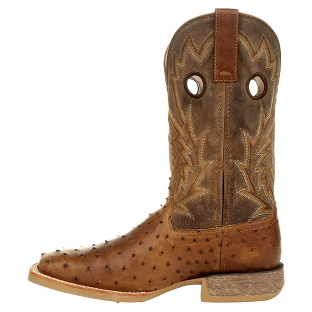 Rebel Pro Tobacco Full-Quill Ostrich Embroidered Pull On Square Toe Cowboy Boots - Image 3