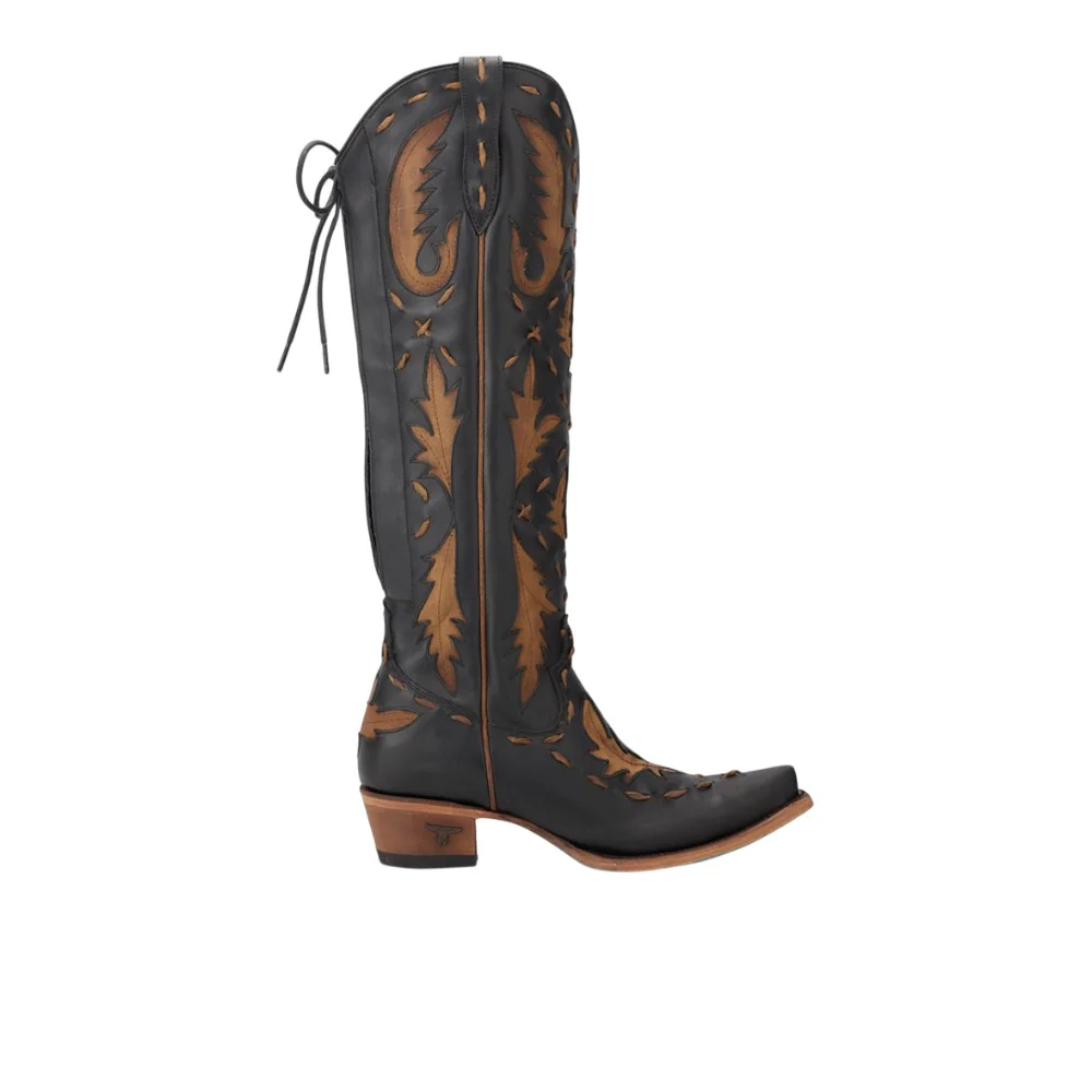 Reverie Knee High Corset Embroidered Tooled Inlay Snip Toe Cowboy Boot