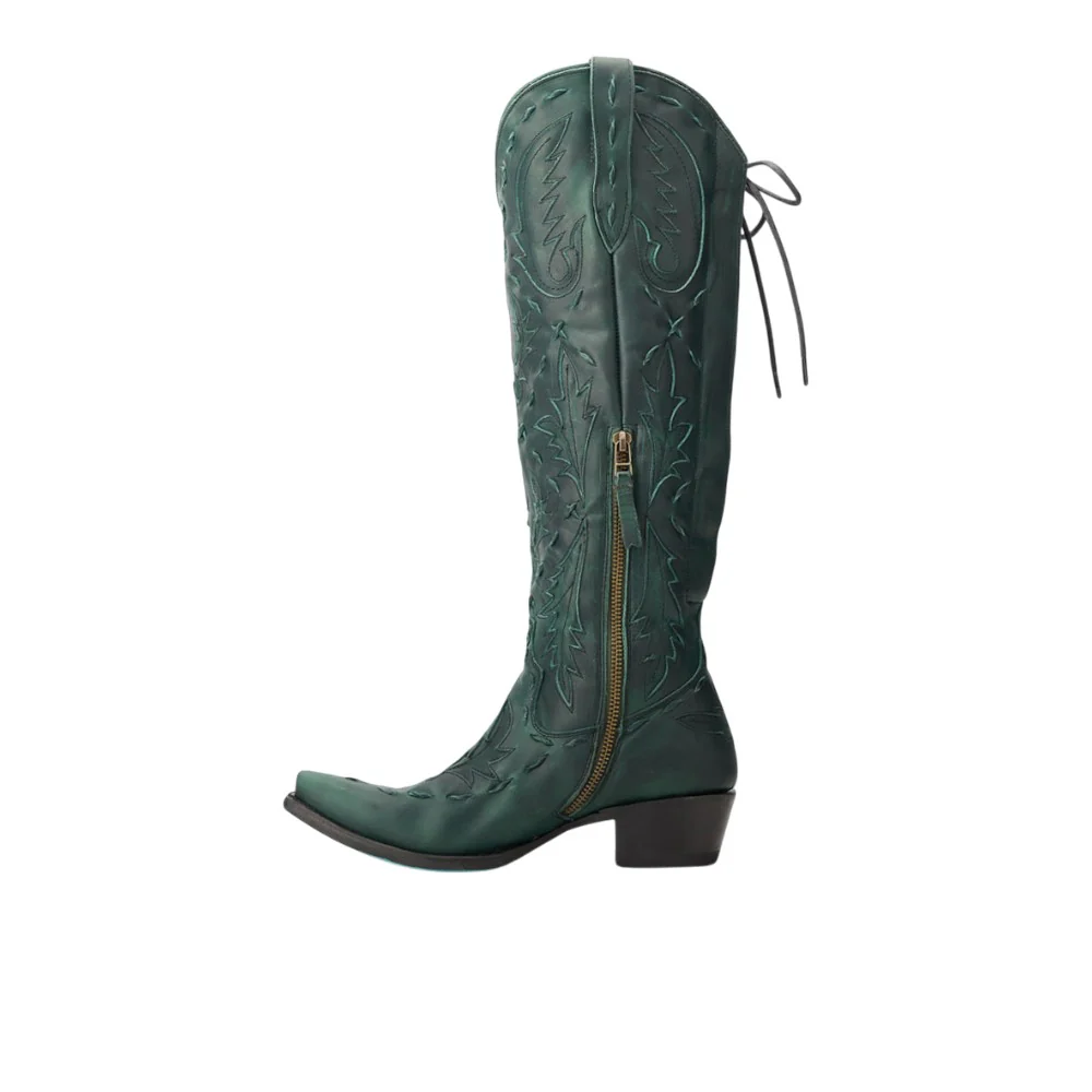 Reverie Knee High Corset Embroidered Tooled Inlay Snip Toe Cowboy Boot - Image 3