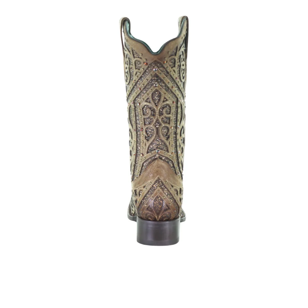 Glitter Tooled-Inlay Square Toe Pull On Cowboy Boots - Image 3