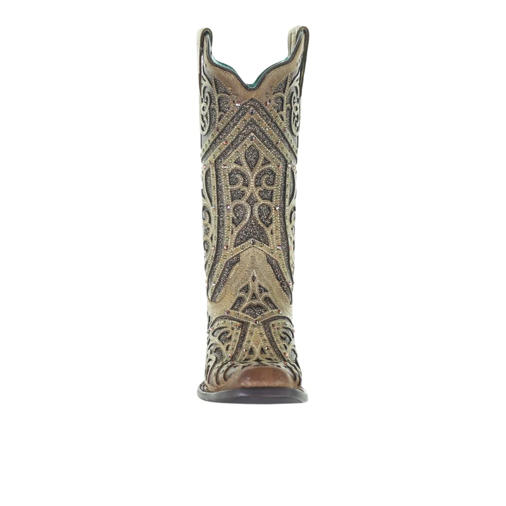 Glitter Tooled-Inlay Square Toe Pull On Cowboy Boots - Image 5