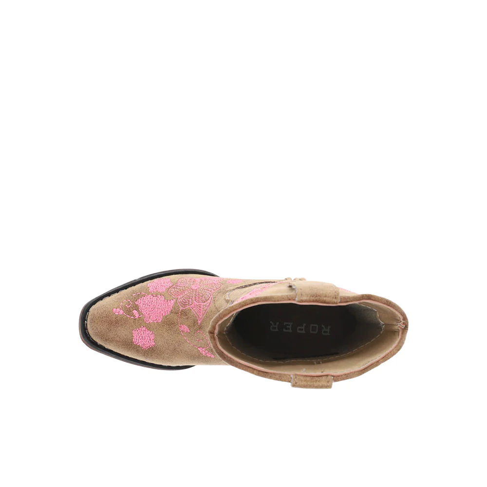 Riley Floral Embroidered Snip Toe Pull On Cowboy Boots (Little Kid-Big Kid) - Image 4