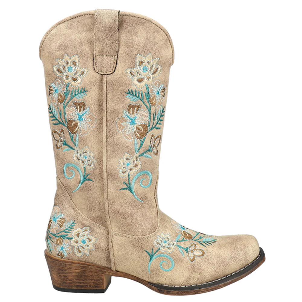 Riley Floral Embroidered Snip Toe Cowboy Boots