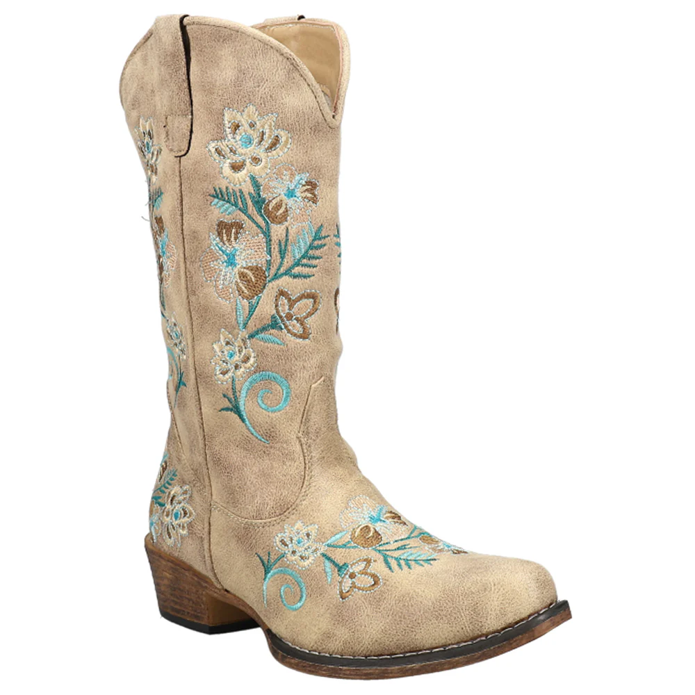 Riley Floral Embroidered Snip Toe Cowboy Boots - Image 2