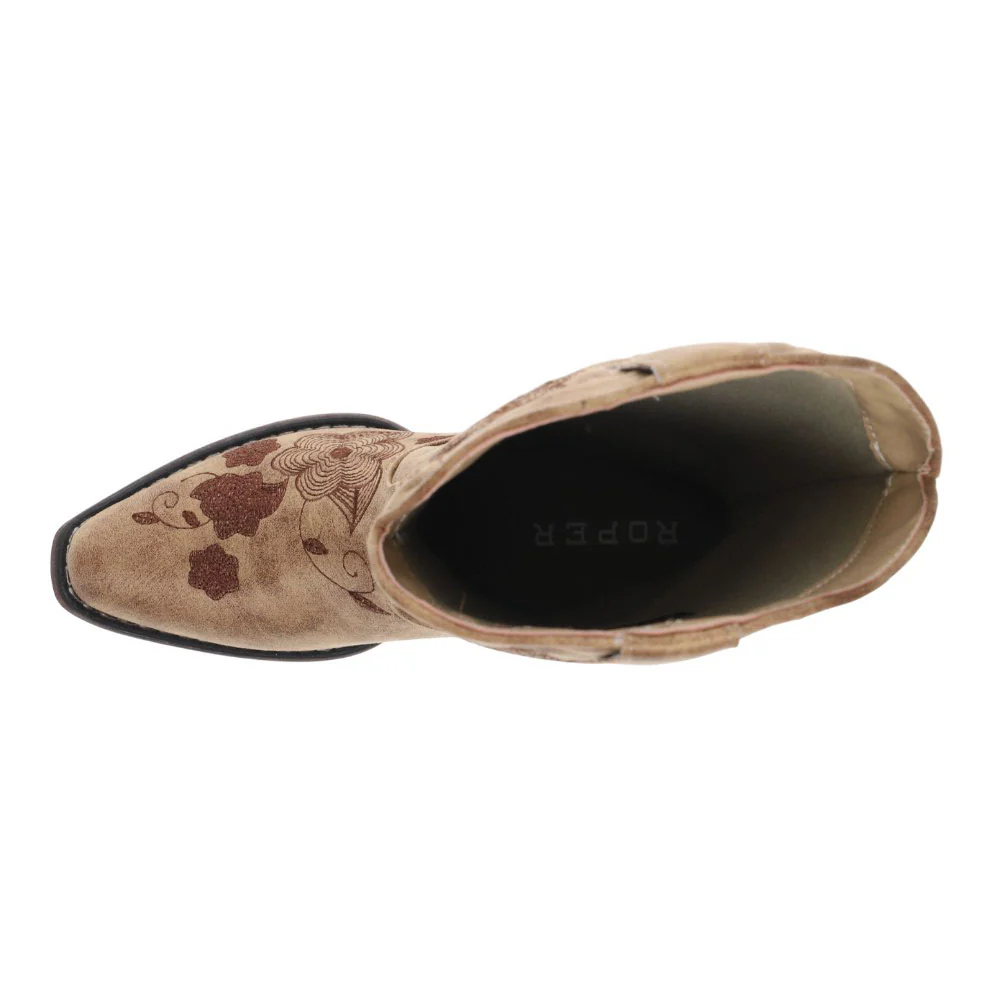 Riley Flowers Floral Embroidered Snip Toe Pull On Cowboy Boots - Image 4