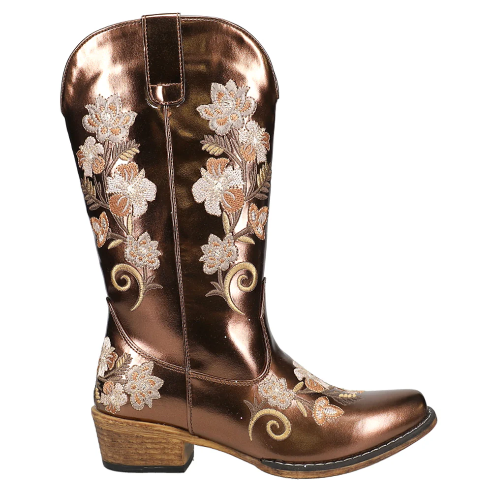 Riley Metallic Floral Embroidered Snip Toe Cowboy Boots
