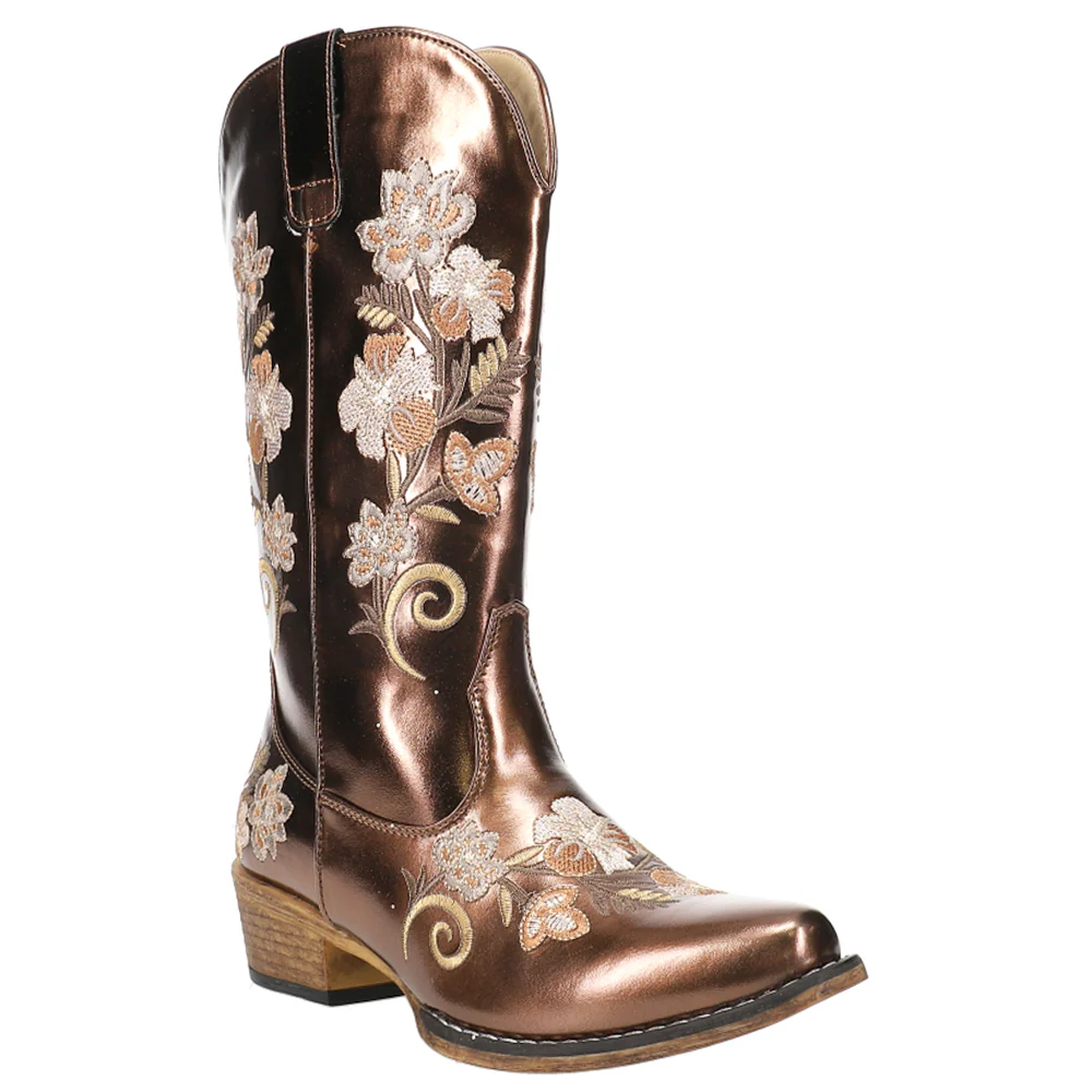 Riley Metallic Floral Embroidered Snip Toe Cowboy Boots - Image 2