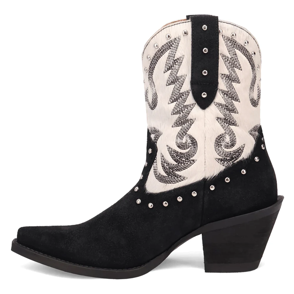 Rodeo Queen Embroidered Studded Snip Toe Pull On Cowboy Booties - Image 3