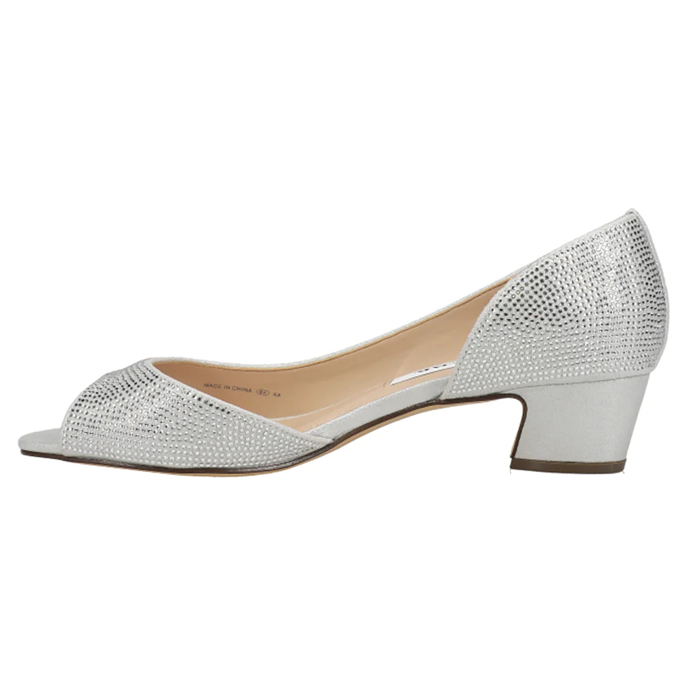 Rossie Metallic Rhinestone Peep Toe Evening Pumps - Image 3