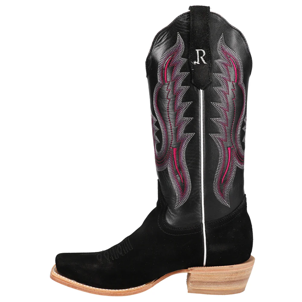 Rough Out Black Embroidered Square Toe Cowboy Boots - Image 3