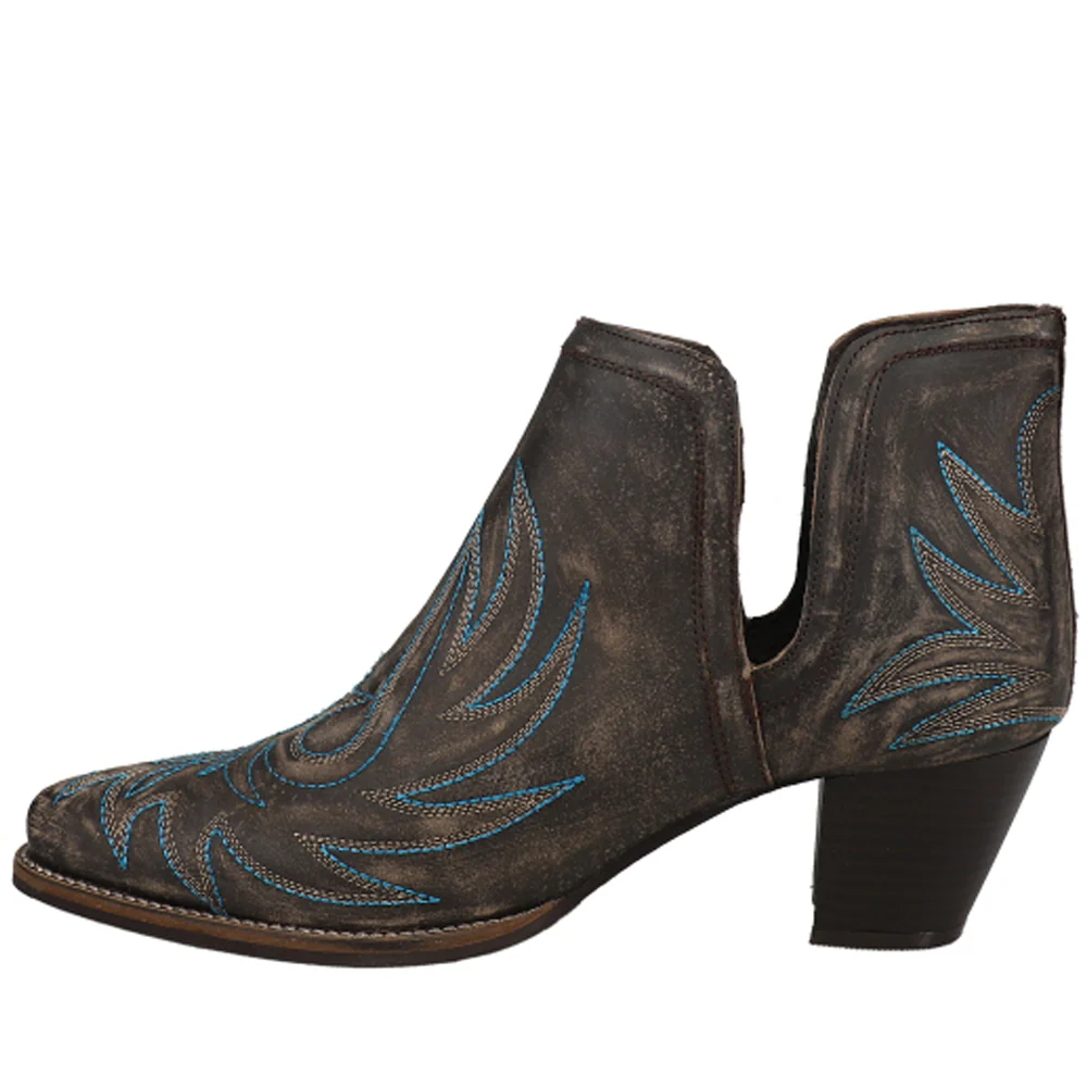 Rowdy Embroidery Pointed Toe Cowboy Booties - Image 3