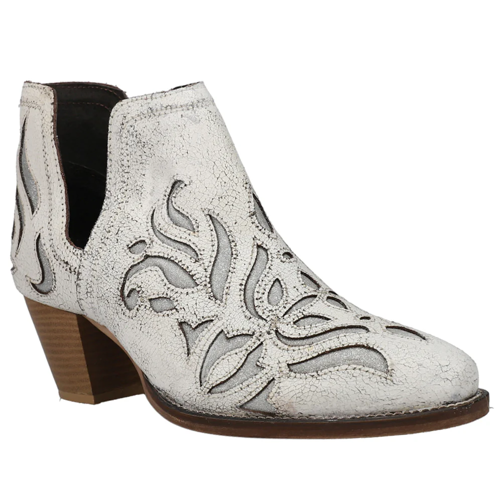 Rowdy Glitz Vintage Tooled Inlay Snip Toe Cowboy Booties - Image 2