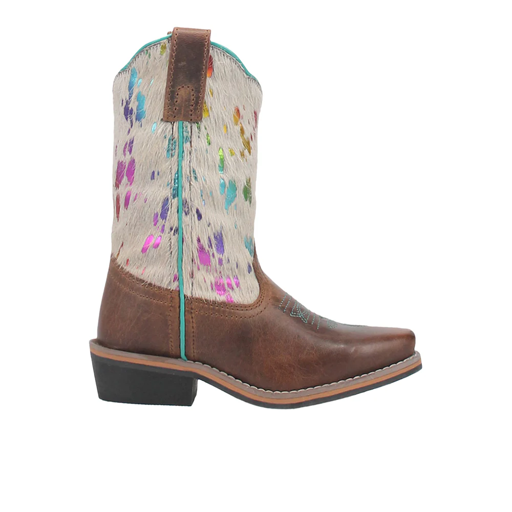 Rumi Cow Metallic Square Toe Pull On Cowboy Boots (Little Kid - Big Kid)