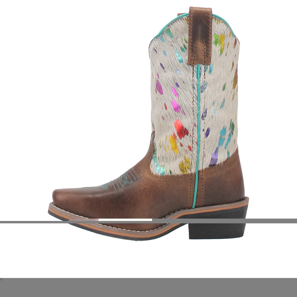 Rumi Cow Metallic Square Toe Pull On Cowboy Boots (Little Kid - Big Kid) - Image 3