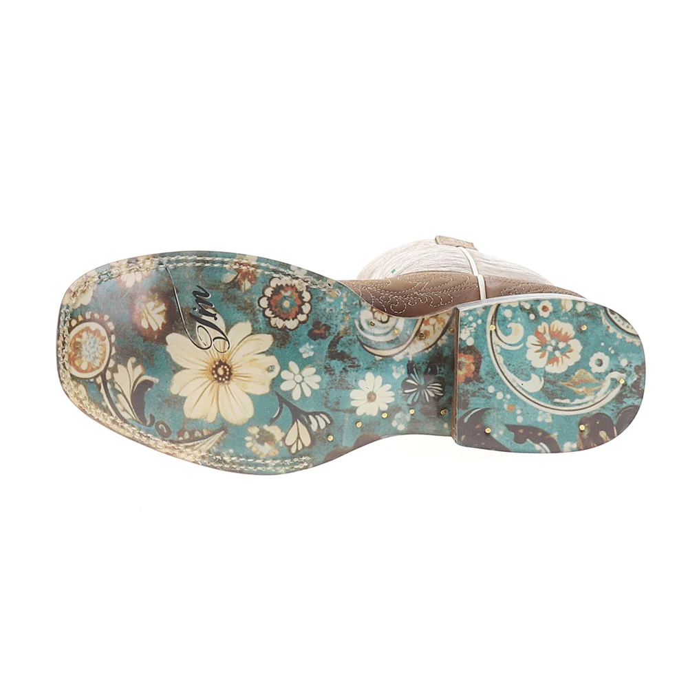 Scrollwork Floral Embroidered Square Toe Pull On Cowboy Boots - Image 5