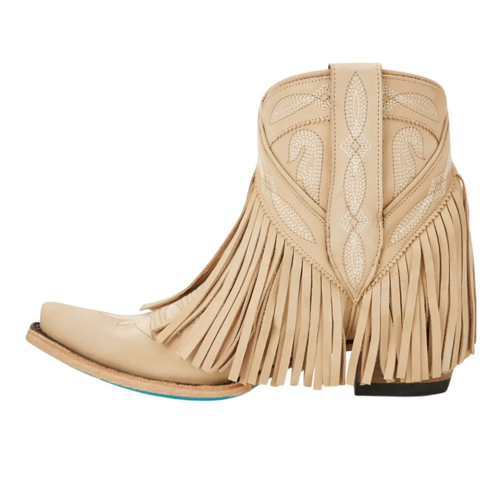 Senita Falls Embroidered Fringe Snip Toe Bootie - Image 3