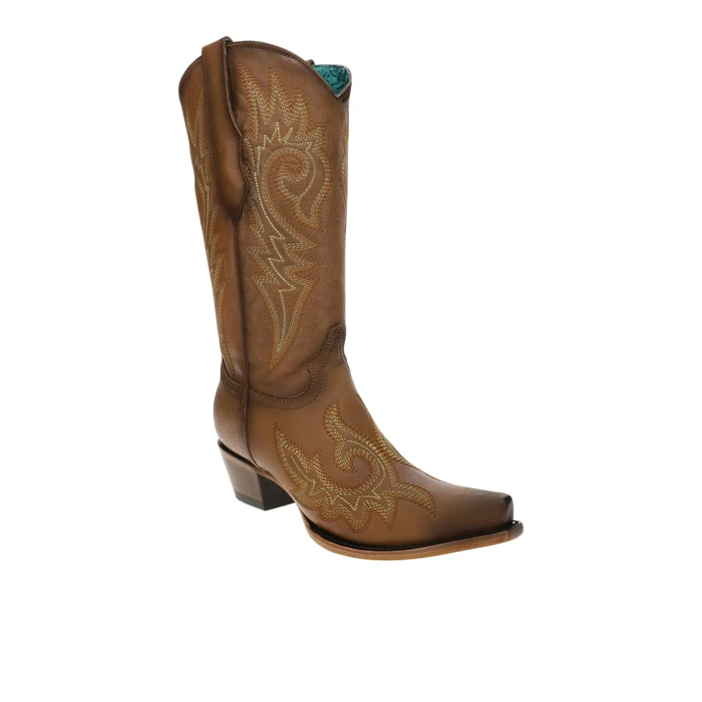 Shedron Flames Embroidered Snip Toe Pull On Cowboy Boots - Image 2
