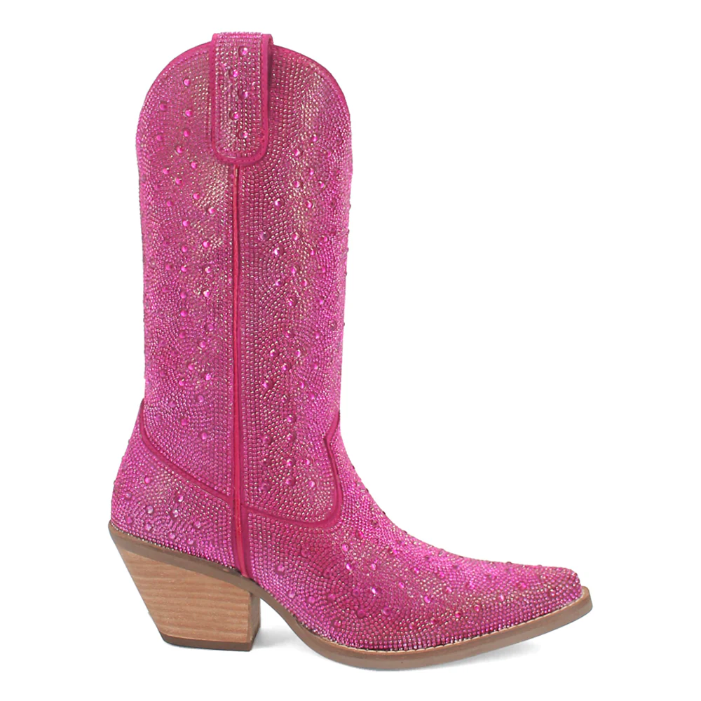 Silver Dollar Rhinestone Round Toe Pull On Boots