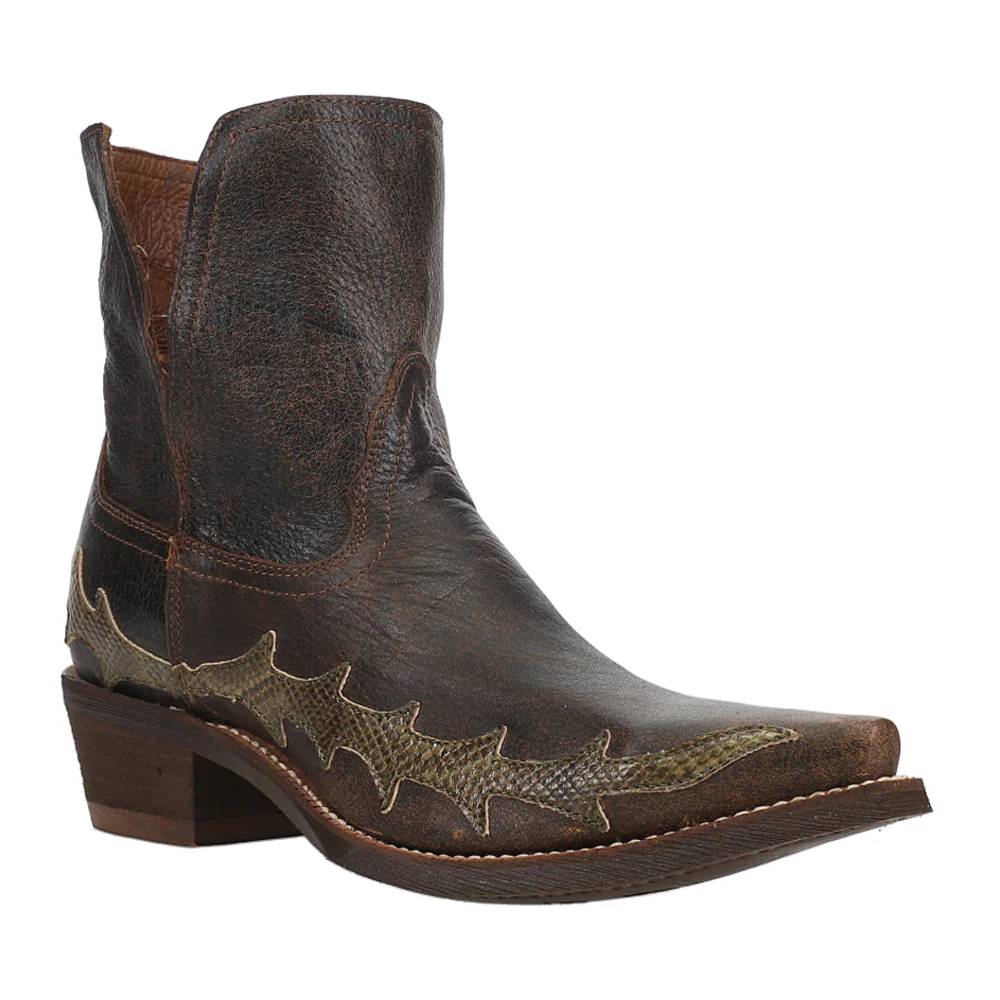 Sitrine Brown Distressed Snake Print Cowboy Booties - Image 2