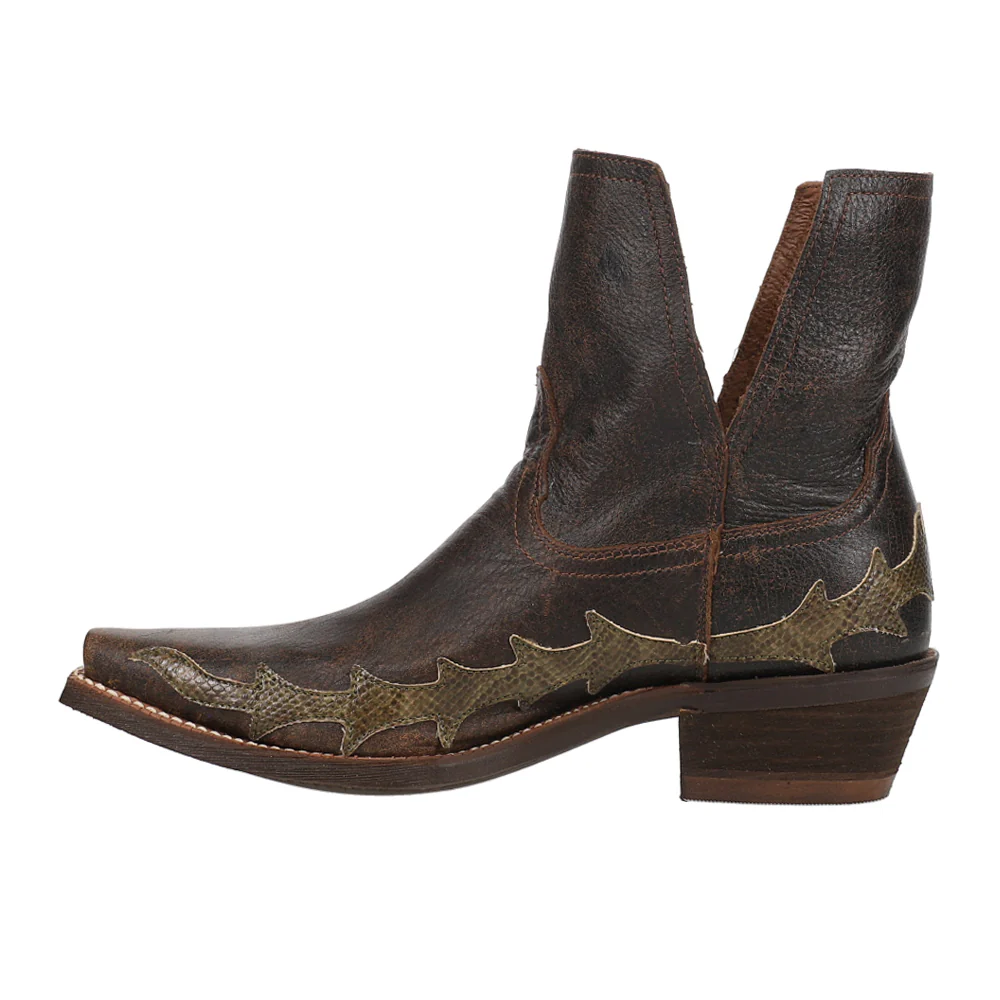 Sitrine Brown Distressed Snake Print Cowboy Booties - Image 3