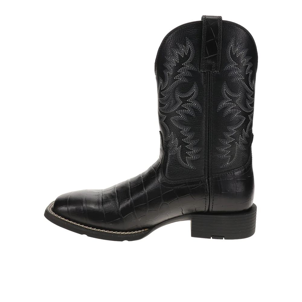 Sport Latigo Croc Wide Square Toe Pull On Cowboy Boots - Image 3