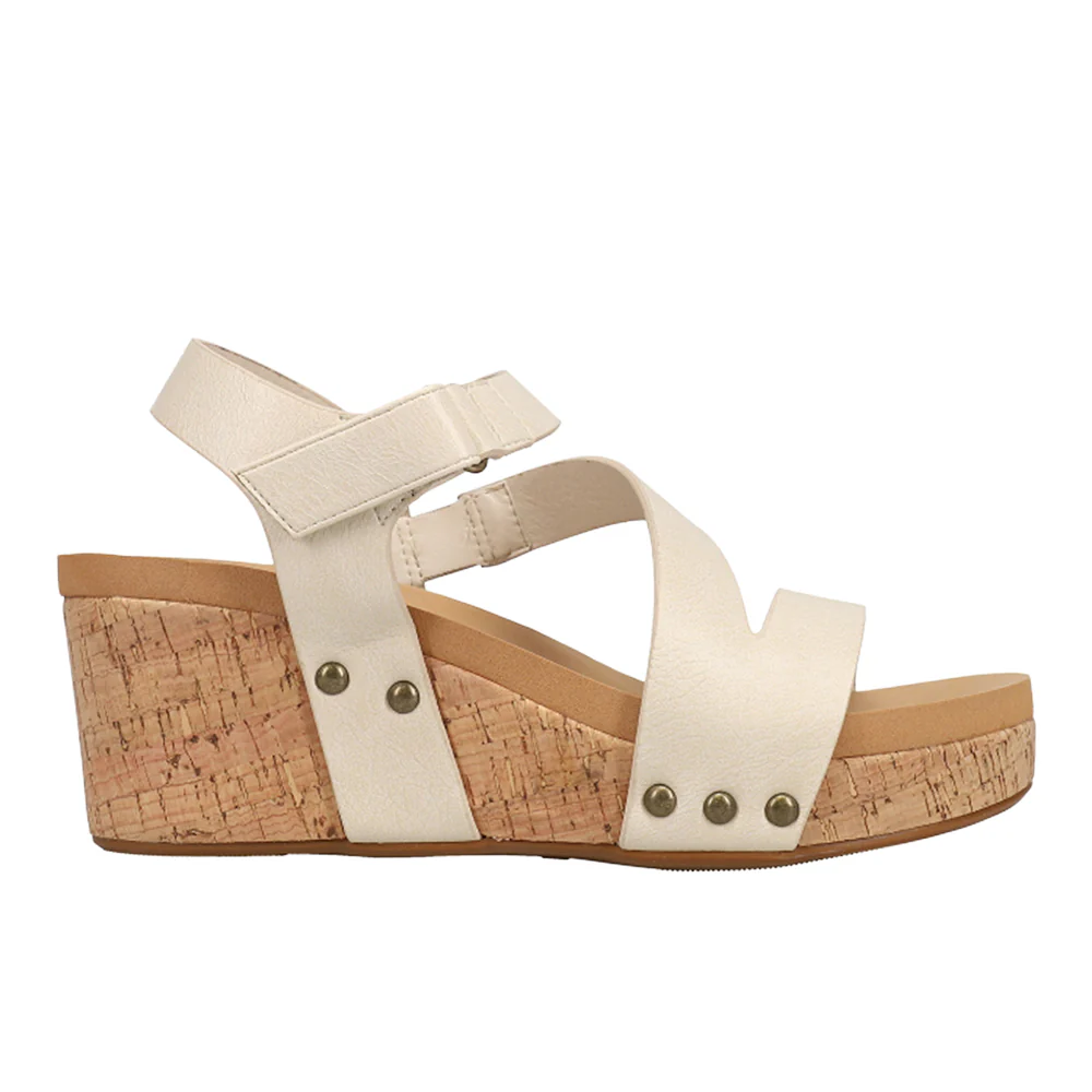 Spring Fling Studded Ankle Strap Wedge Sandals