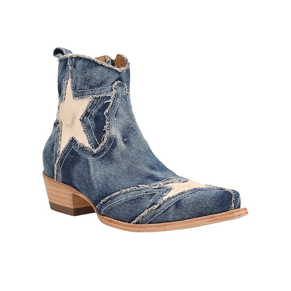 Stardust Denim Overlay Snip Toe Pull On Cowboy Boots - Image 2