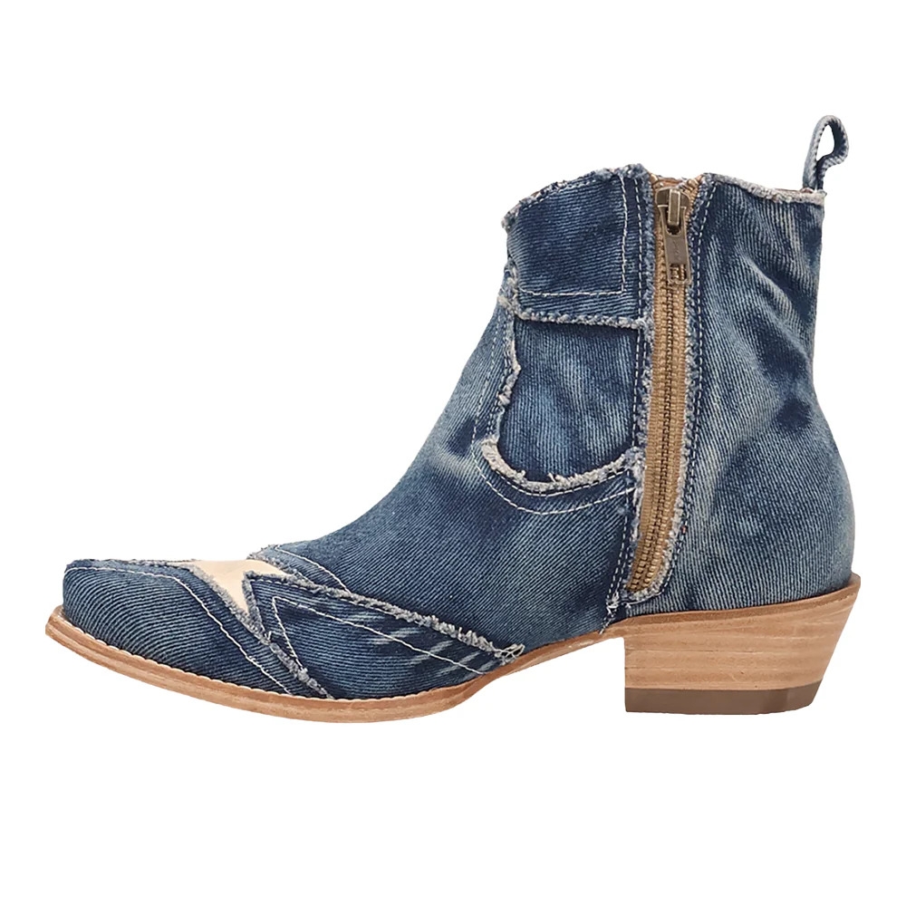 Stardust Denim Overlay Snip Toe Pull On Cowboy Boots - Image 3