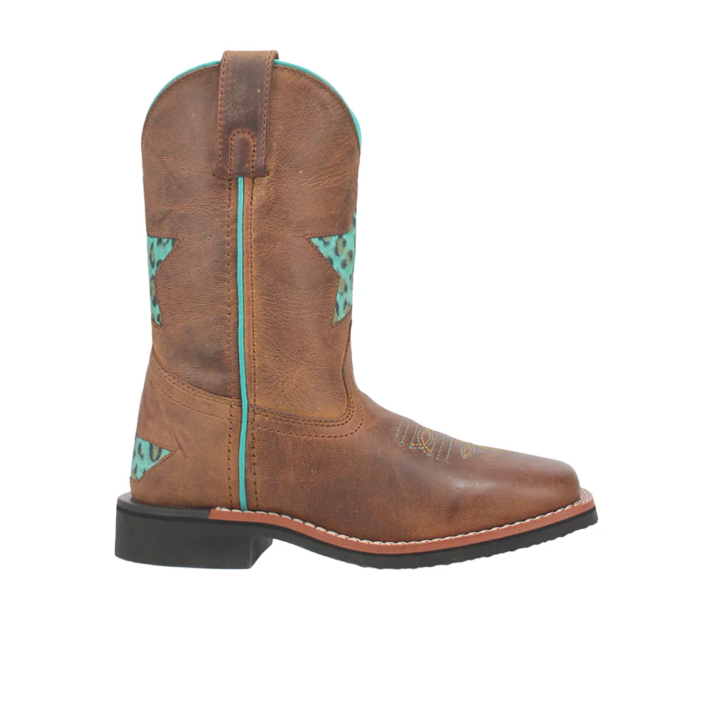 Starr Tooled-Inlay Leopard Square Toe Pull On Cowboy Boots (Little Kid - Big Kid)