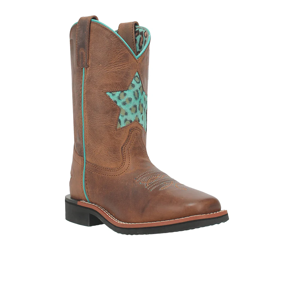 Starr Tooled-Inlay Leopard Square Toe Pull On Cowboy Boots (Little Kid - Big Kid) - Image 2