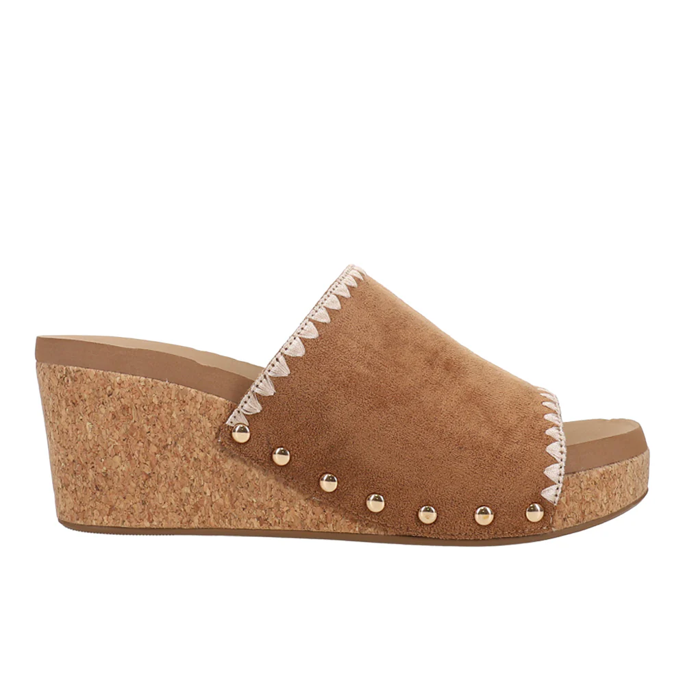 Stitch N Slide Studded Embroidered Wedge Sandals