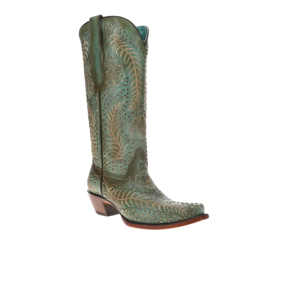 Studded Embroidered Pull On Snip Toe Cowboy Boots - Image 2