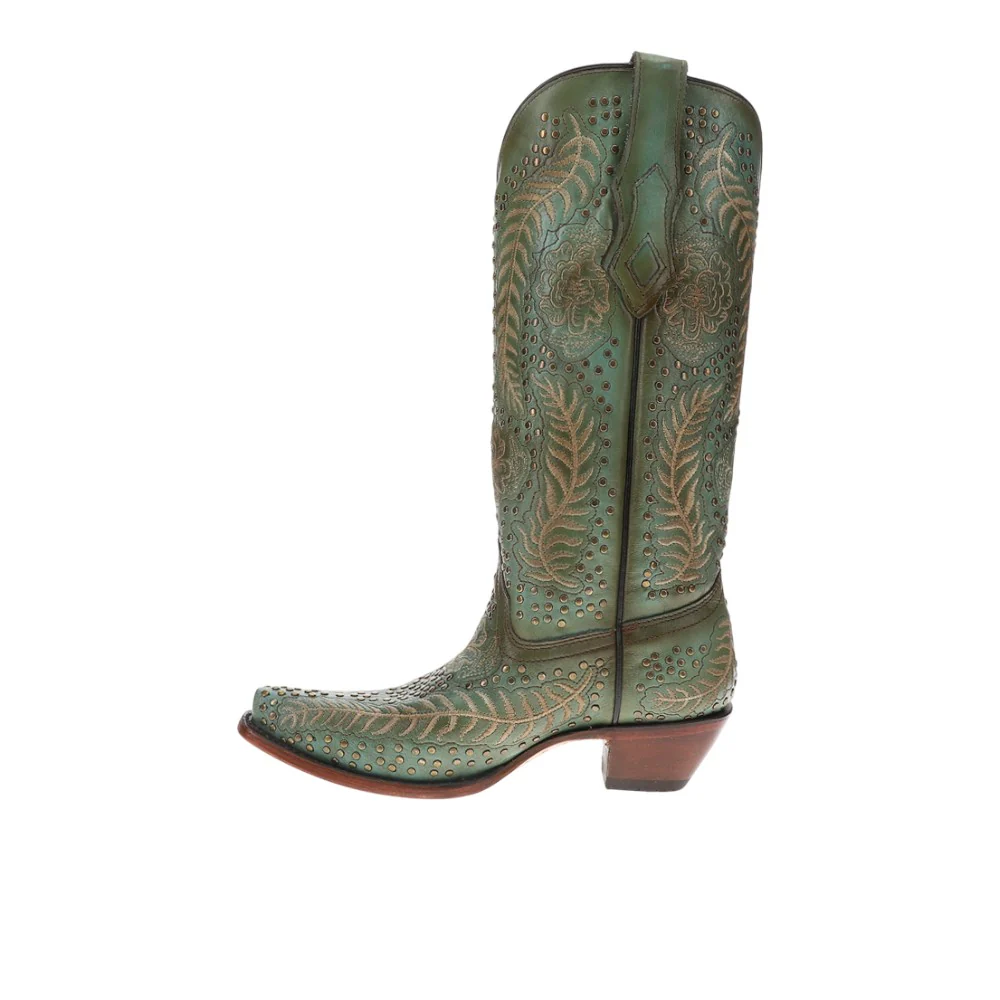 Studded Embroidered Pull On Snip Toe Cowboy Boots - Image 3