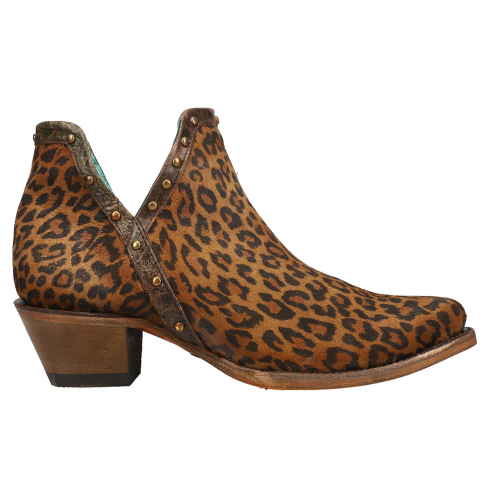 Studded Leopard Round Toe Cowboy Booties