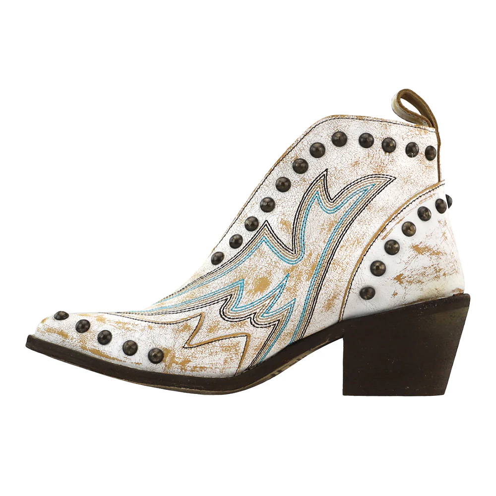 Studded Embroidered Pull On Pointed Toe Cowboy Boots - Image 3