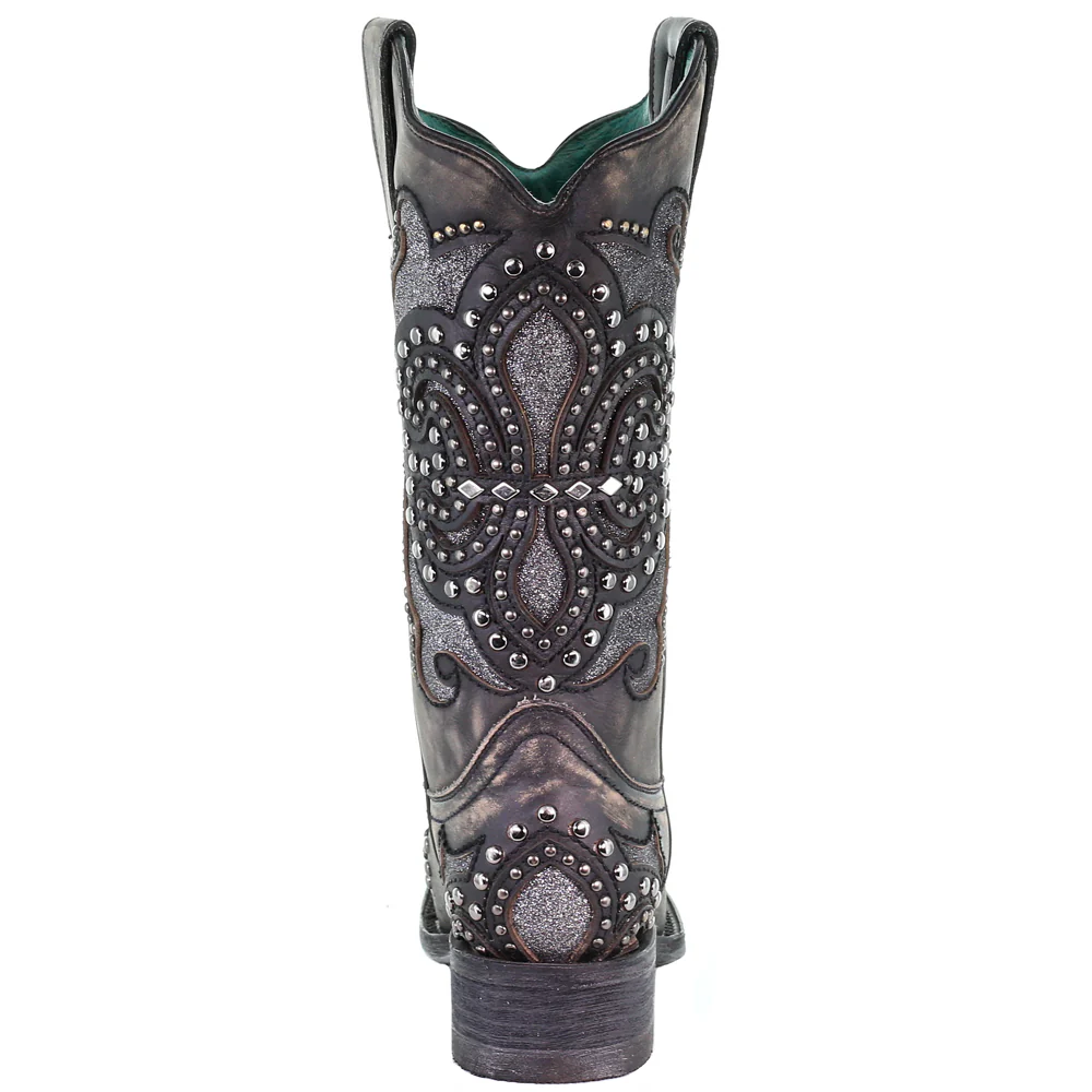 Glitter Studded Tooled-Inlay Square Toe Cowboy Boots - Image 3